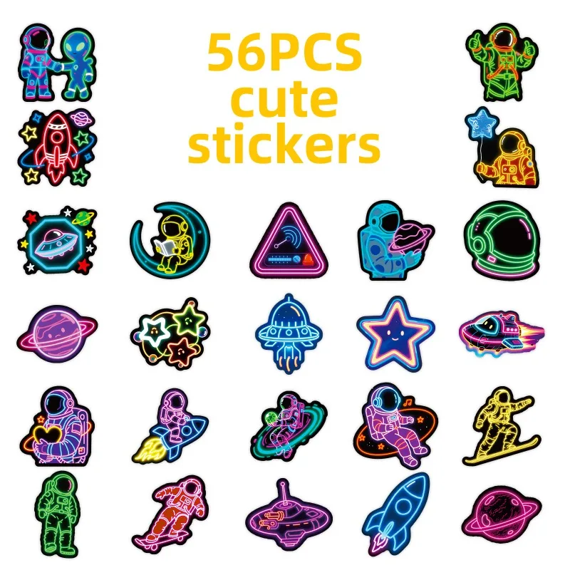 56 Stück Cartoon Persönlichkeit Neon Astronaut kreative Doodle dekorative Aufkleber