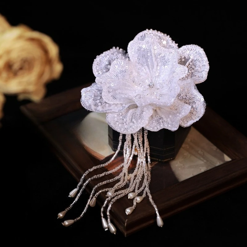 الفرنسية الرجعية الصناعة الثقيلة المطرزة الدانتيل زهرة شرابة مشبك شعر غطاء الرأس