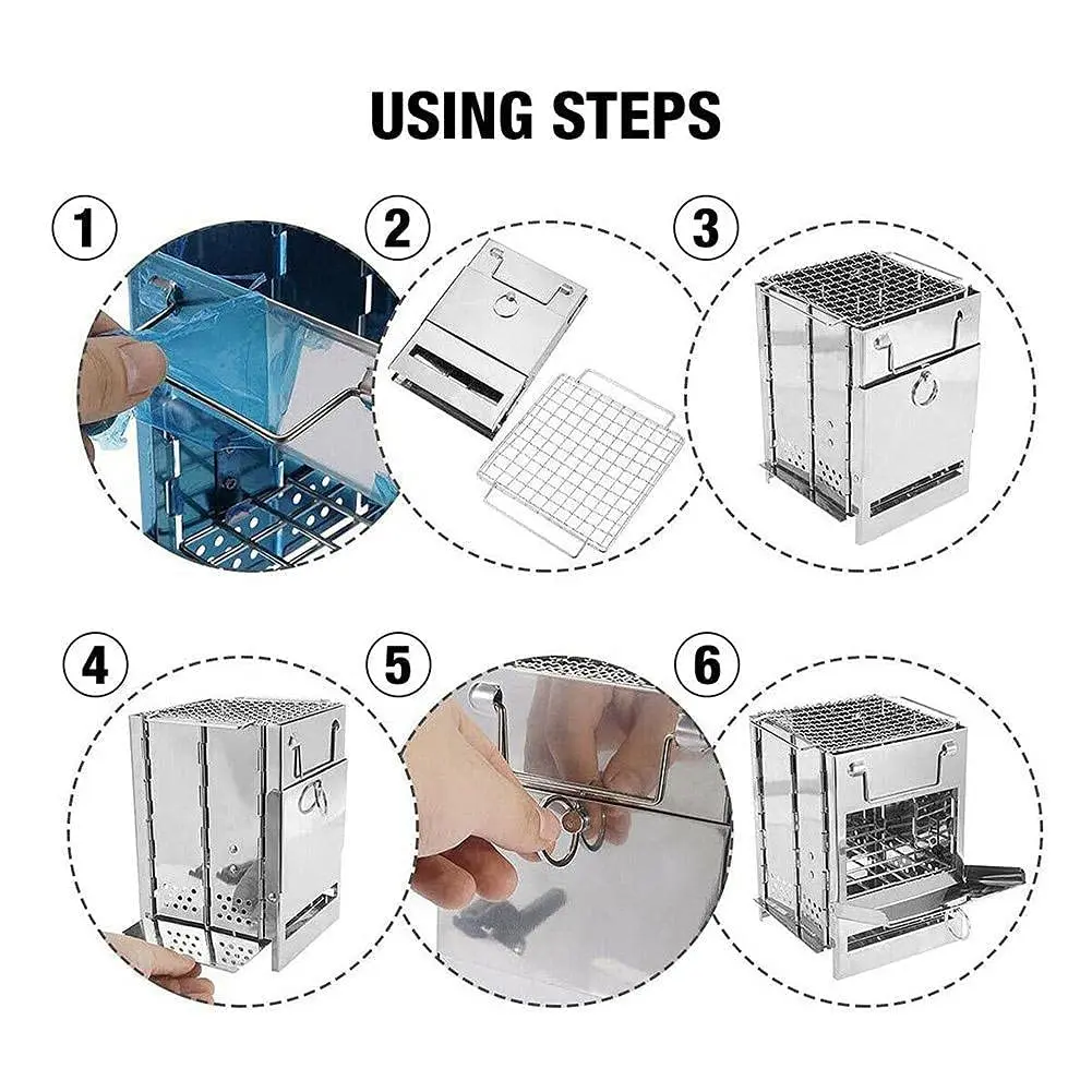 Camping Houtkachel Met Grill Inklapbare Backpacking Survival Raket Kachel Rvs Kampvuur Kachel