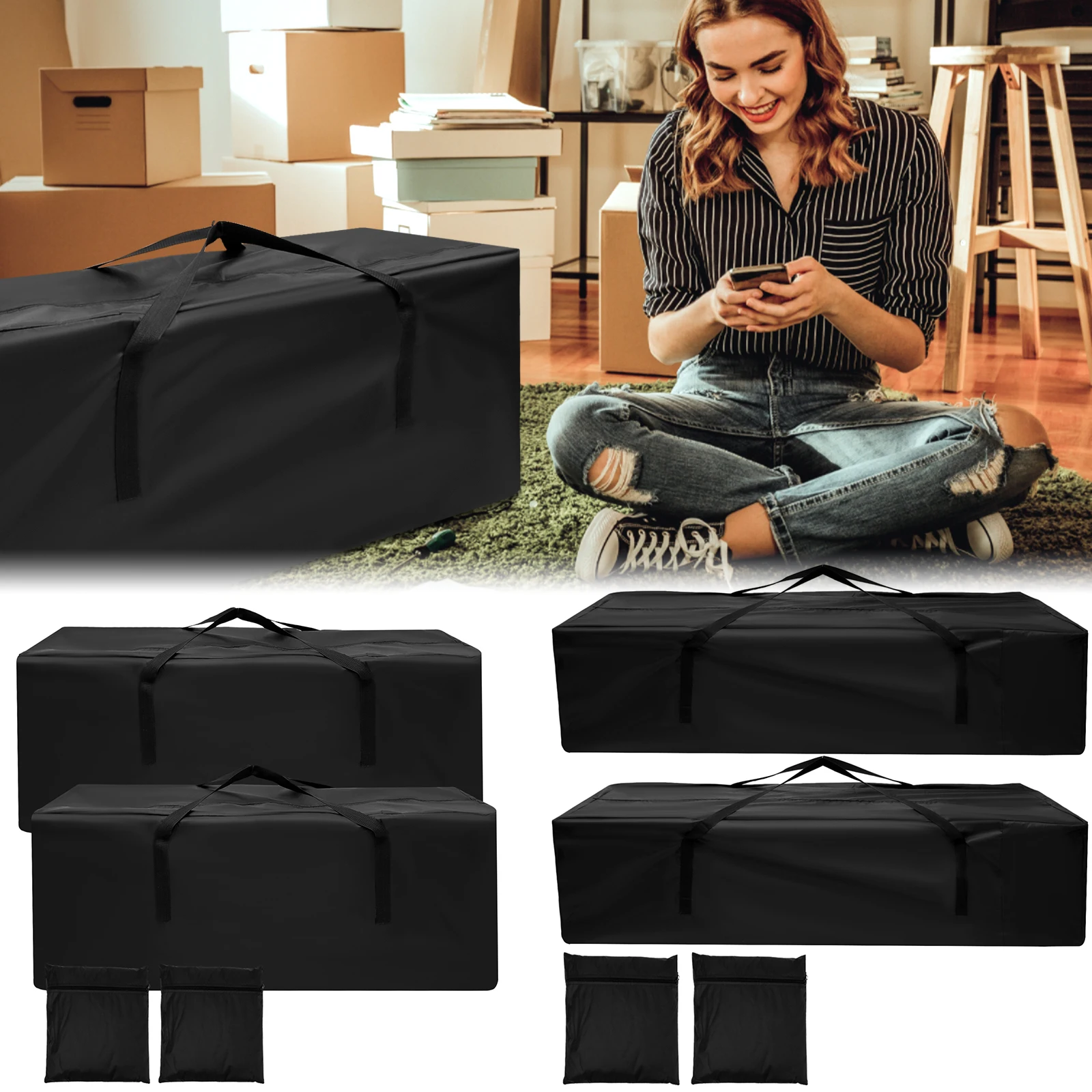 2Pcs Furniture Cushion Storage Bag Large Capacity Furniture Protective Bag Waterproof Dustproof Garden Christmas Tree Organizer