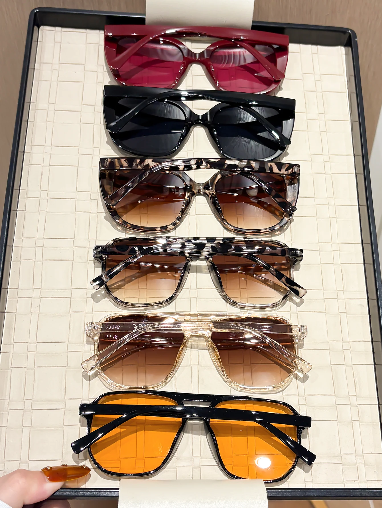 6Pcs Plastic Women Glasses Set With Unique Double Bridge Geometric Frame High-End Texture, For Street Shooting Tropical Beach