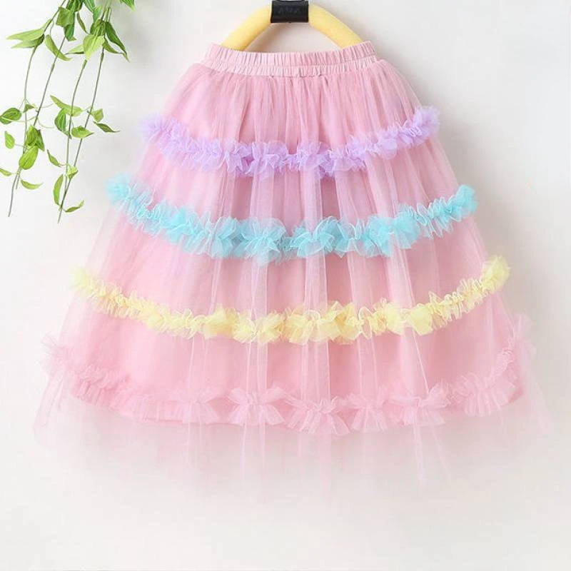 2-12Yrs Rainbow Girls Skirts Baby Girl Colorful Irregular Skirt Bottomst Long Skirt Fashion Color Strip Princess Dance Tutu 2022