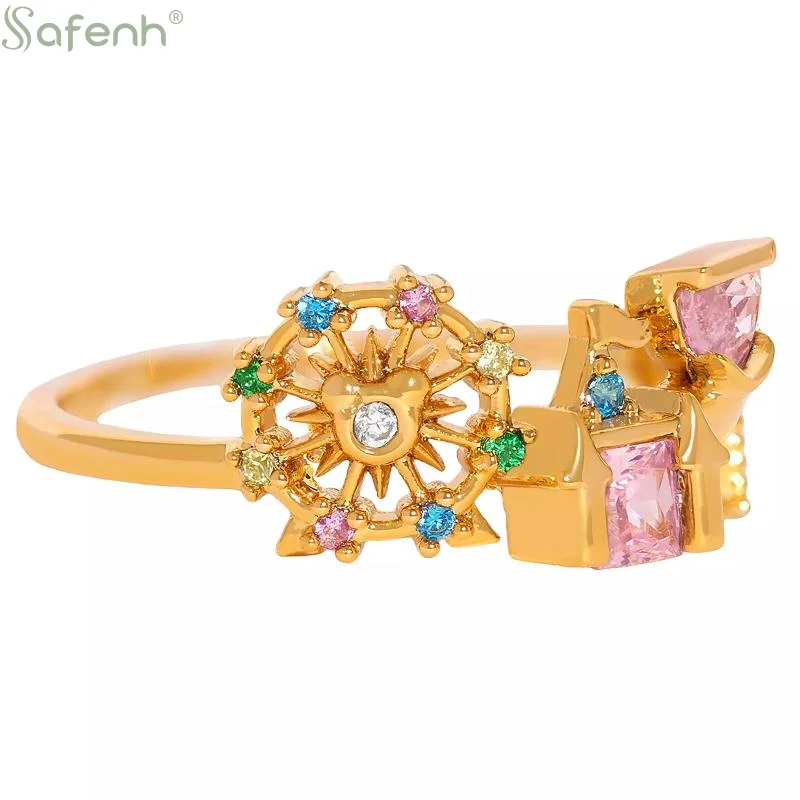 Sweet Design Colored Zircon Ring Inlaid Exquisite Amusement Park Style Gift for Birthday and Party