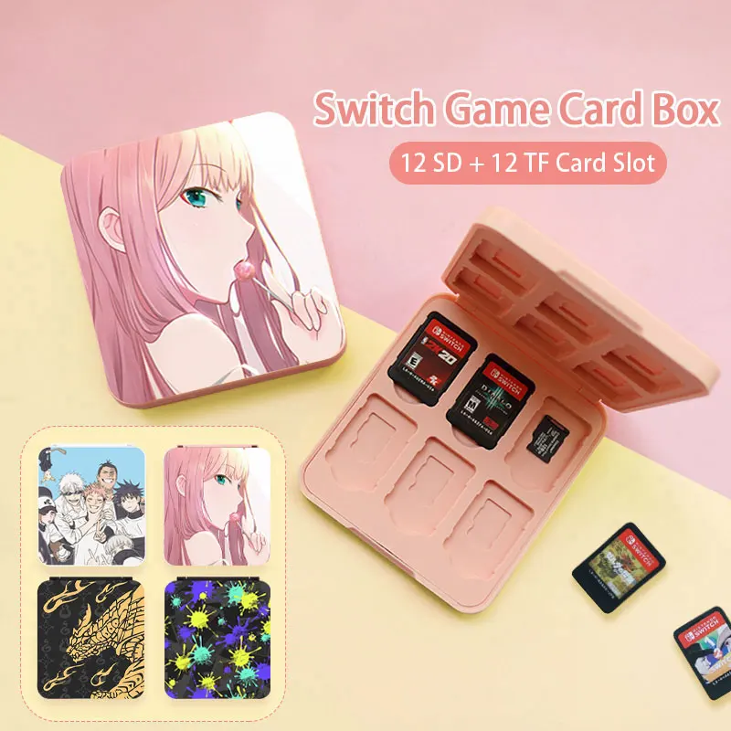 Portable Cartoon Anime Magnetic Game Cards Storage Case For Nintendo Switch Oled 12 in 1 TF SD Card Protective Box Accessories