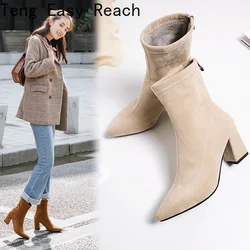 Fashion Ankle Elastic Sock Boots Chunky High Heels Stretch Women Autumn Sexy Booties Pointed Toe Women Pump Size 33-42