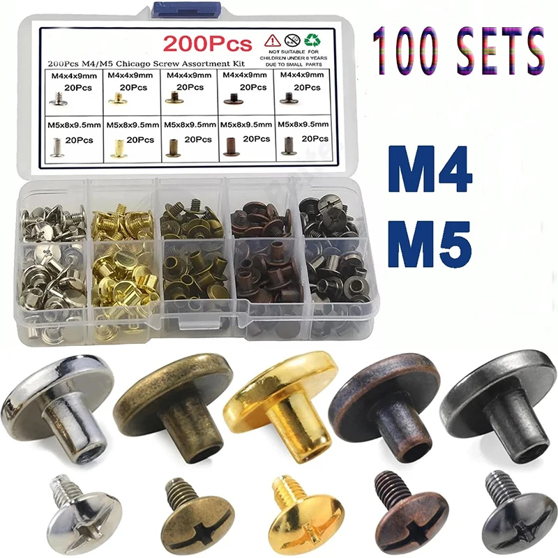 100 Sets Binding Chicago Screws Studs Rivets Nail Slotted Belt Screw Studs for Leahter DIY Photo Album Desk Menu Fasteners