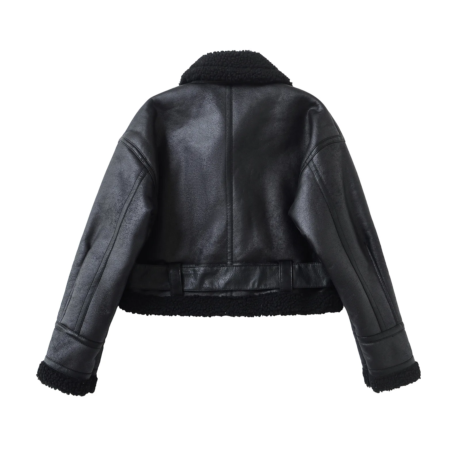 Jackets Women Pu Faux Leather Short Coats Autumn Winter Thicken Warm Turn Down Collar Zipper Outerwear Moto Biker Streetwear 6