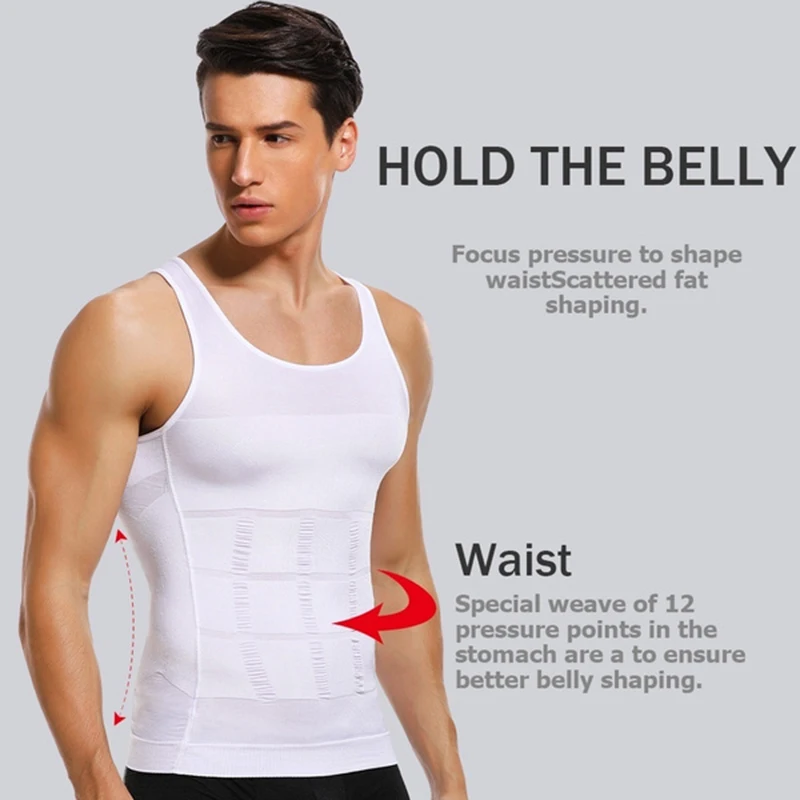 Compressão undershirt masculino corpo shaper addomen controle tanque superior preto treino ginásio camisas emagrecimento shapewear ab colete de peso