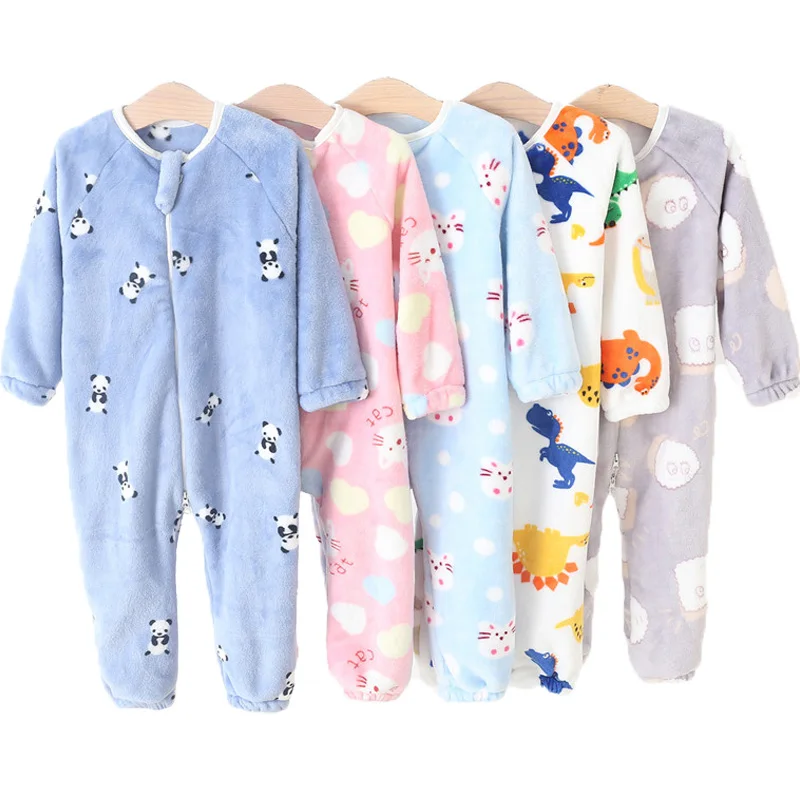 Baby Pajamas For Boys Girls Thick Warm Pajama Autumn Children Flannel Onesies Jumpsuits Winter Kids Cartoon Blanket Sleepwear