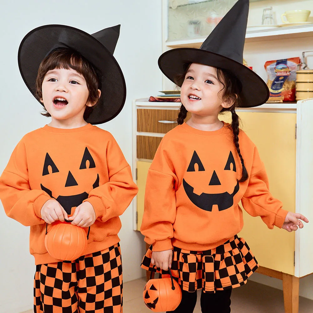 Jungen Mädchen Halloween Kürbis-Outfit Feiertagsparty Kinder Langarm Weiches Bequemes Set Atmungsaktives Kinder-Freizeit-Outfit Niedliches Zweiteiler-Set für Babys – Detail 11