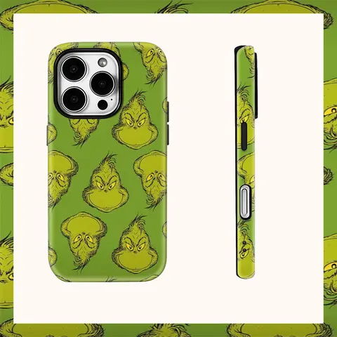 Phone Case iPhone 17 16 15 14 13 12 11 XS XR XSMAX 7 8 Air Pro Max Plus Luxury Double-layer Back Cover Christmas G-Grinchs Face