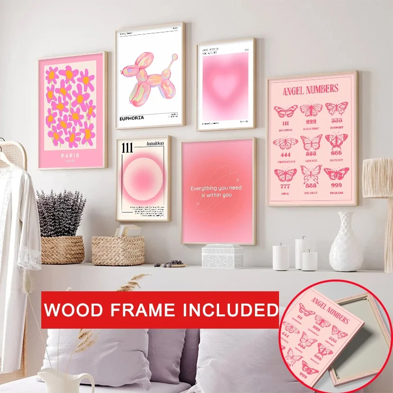 الوردي الملاك رقم زهرة السوق قماش الفن مع الإطار مجردة جدار اللوحة لغرفة المعيشة ديكور مؤطرة المشارك