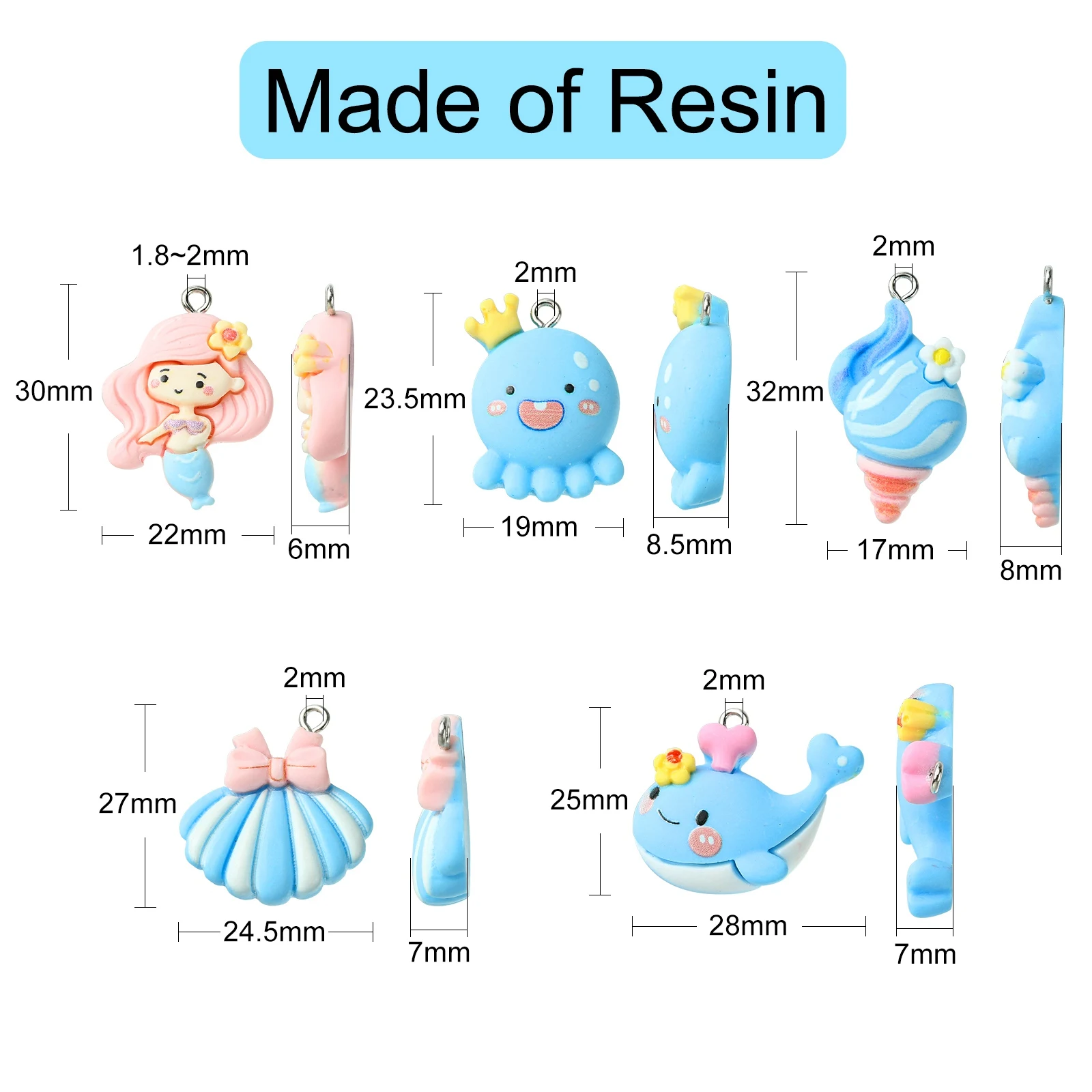 Pandahall 30Pcs 5 Styles Summer Theme Resin Ocean Animal Charms Sea Octopus Conch Shell Charms for Jewelry Crafts Making