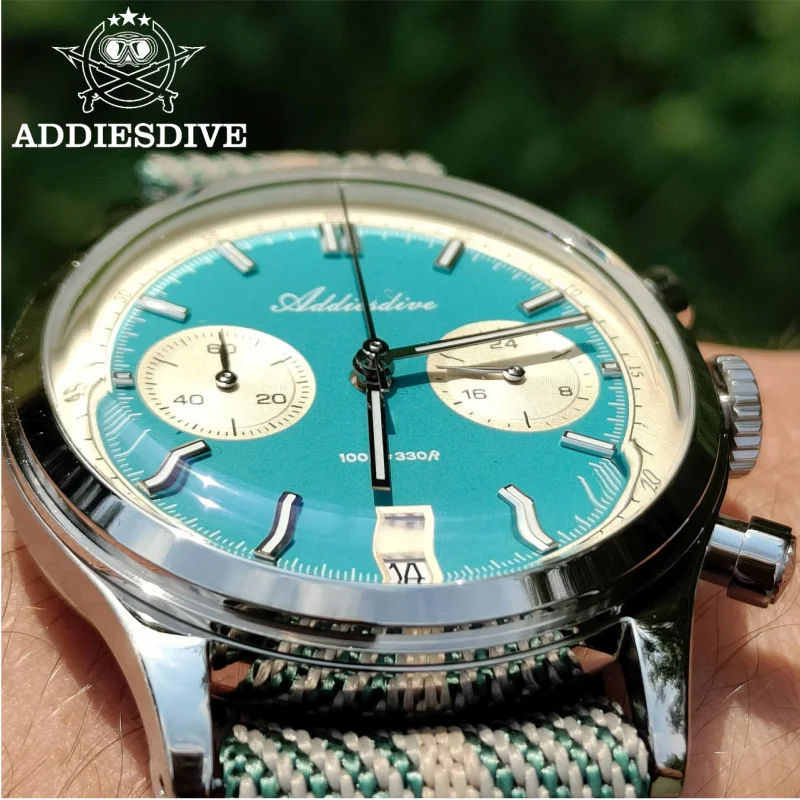 Addiesdive AD2095 ساعة كرونوغراف للرجال BGW9 مضيئة للغاية 10Bar مقاومة للماء مرآة فقاعية زجاجية VK64 ساعة يد كوارتز فولاذية #3