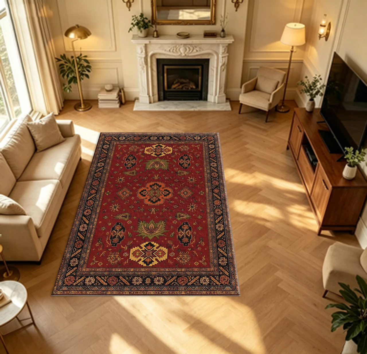 Vintage Tribal Oriental Carpet Floor Decoration Classic Geometric Print Rug Home Decorations Suitable for Living Room Bedroom