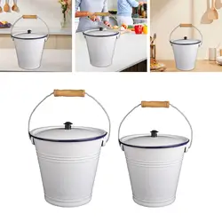 Enamel Bucket Milk Bucket Food Bin Multiuse Rustic Ice Bucket Water Bucket for Kitchen Garden Outdoor Activities Organizing