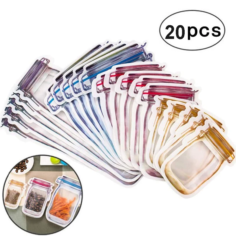 Mason Jar Bottles Bags Zipper BPA Free Mason Bottles Food Snack Bag Seal Fresh Sealed Bags Leakproof Home Organizer