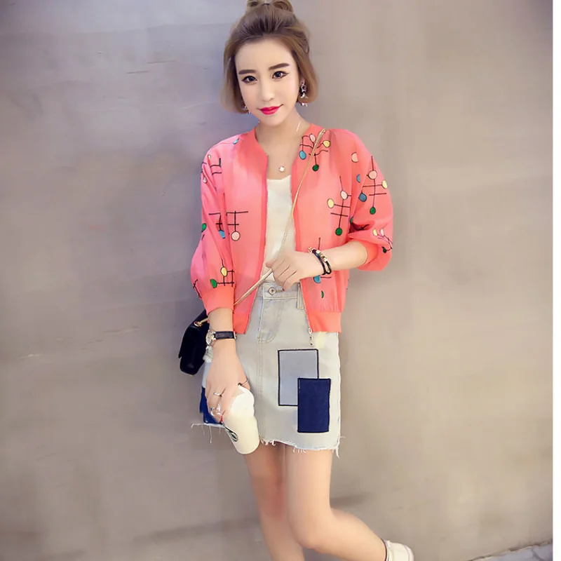 Sunscreen Clothing Female Summer Large Size Cardigan Chiffon Five-minute Sleeve Blouse Short Jacket Coats Baseball Apparel