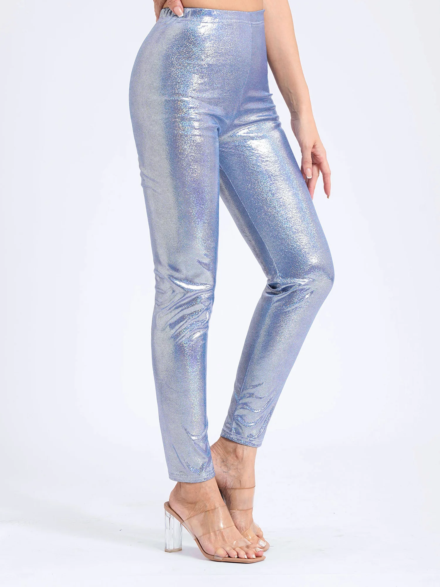 Women Music Festival Rave Party Disco Dance Costume Shiny Metallic Jazz Street Dancewear Leggings Skinny Pencil Pants Trouser