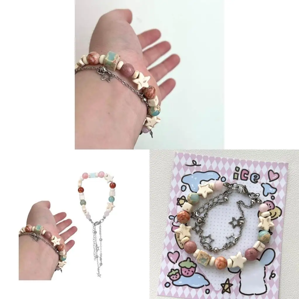 195C Fashion Five-pointed Star Bracelet Simple Layered Bangle Adjustable Pentagrams Beaded Bracelet Jewelry Birthday Gift