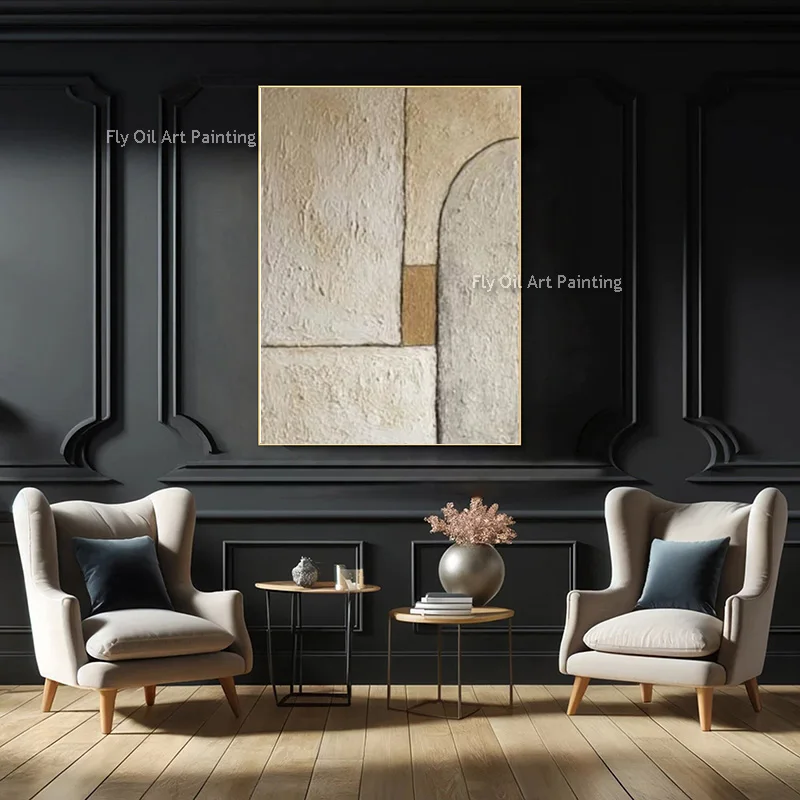 Fashional Design Brown Beige Abstract Canvas Thick Wall Art Decor For Room Hand Drawn Set Of Two Oil Painting New Original Art