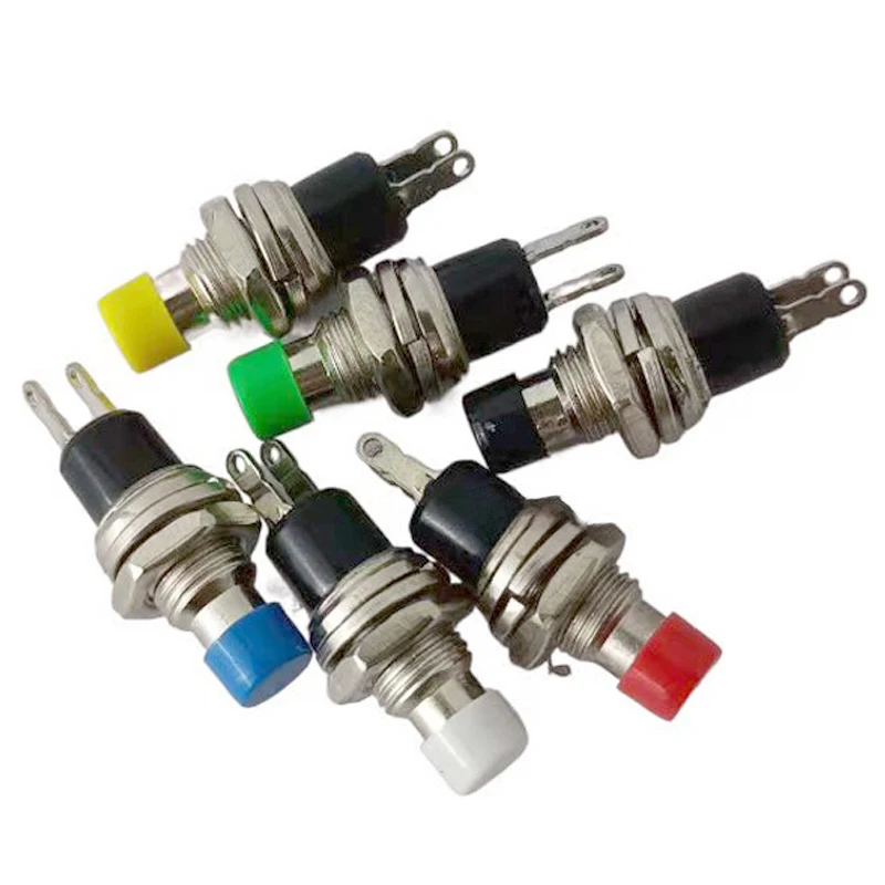 10PCS PBS-110 Small Circular Self Resetting Power Button Switch Hole Size 7mm 2-Pin 1A 250V 3A 125V Without Lock Push Switch