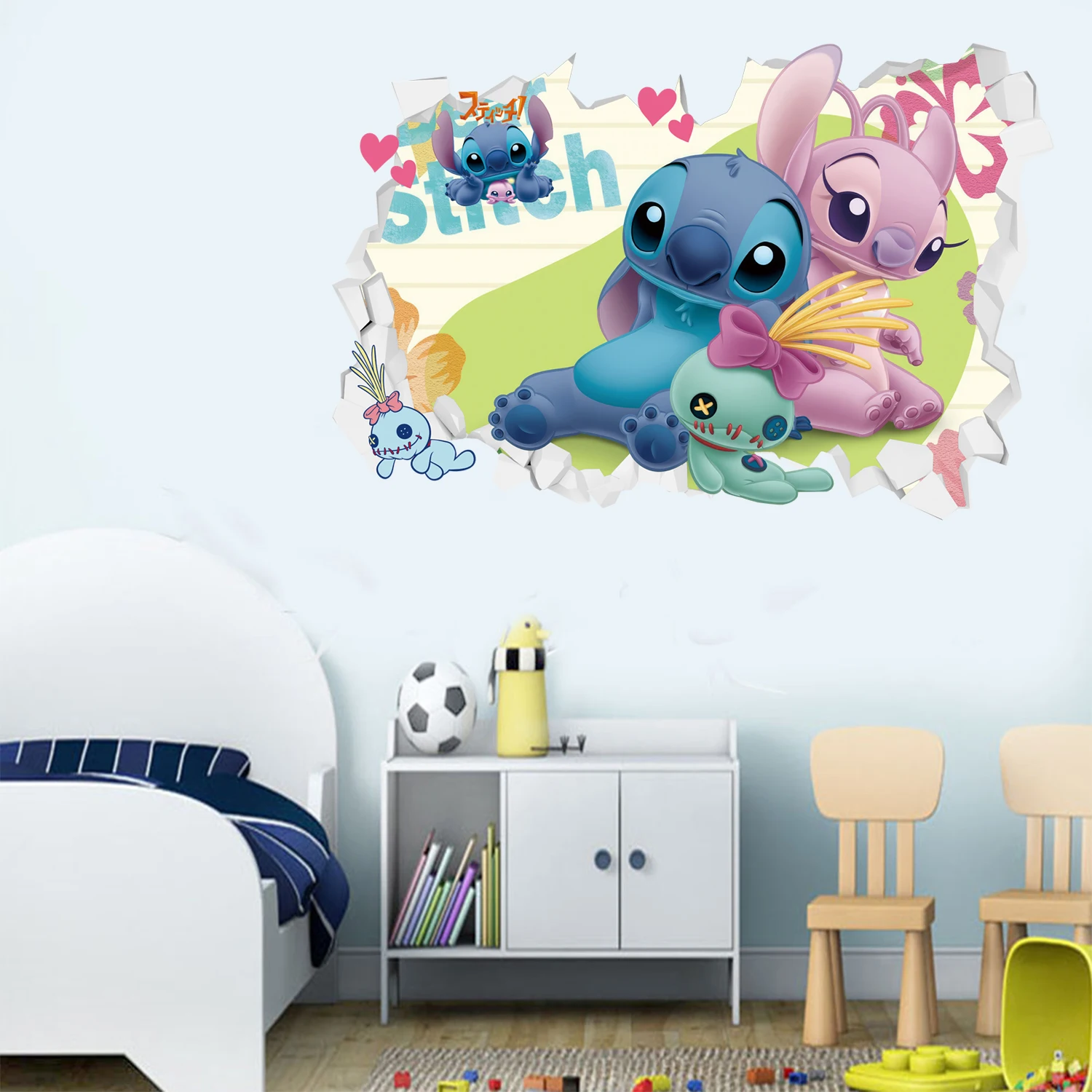 Cartoon Disney Stitch naklejki na ścianę do pokoju dziecięcego przedszkole salon sypialnia PVC dekoracja ścienna plakat animowany