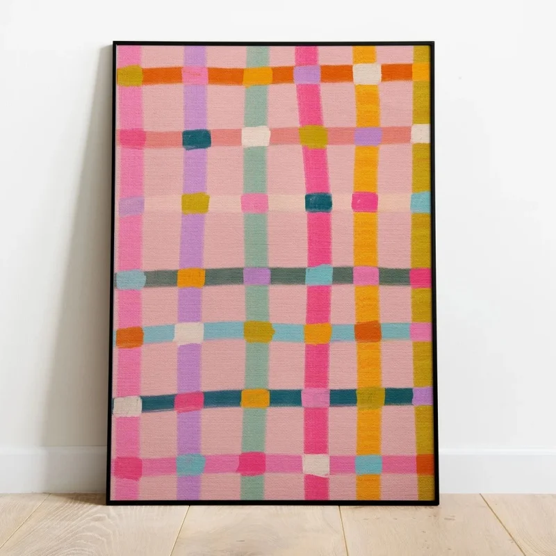 Unframe Vintage Aesthetic Groovy Retro Colorful Checked Poster Prints Canvas Painting Wall Art Picture Living Room Home Decor