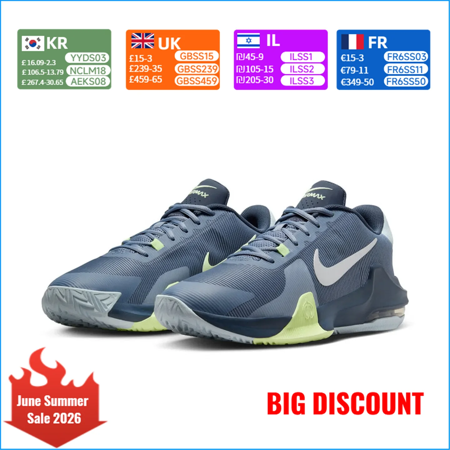 

Nike Air Max Impact 4 Round Toe Lace-Up Mid-Top Basketball Shoes Unisex Blue/Yellow DM1124-402