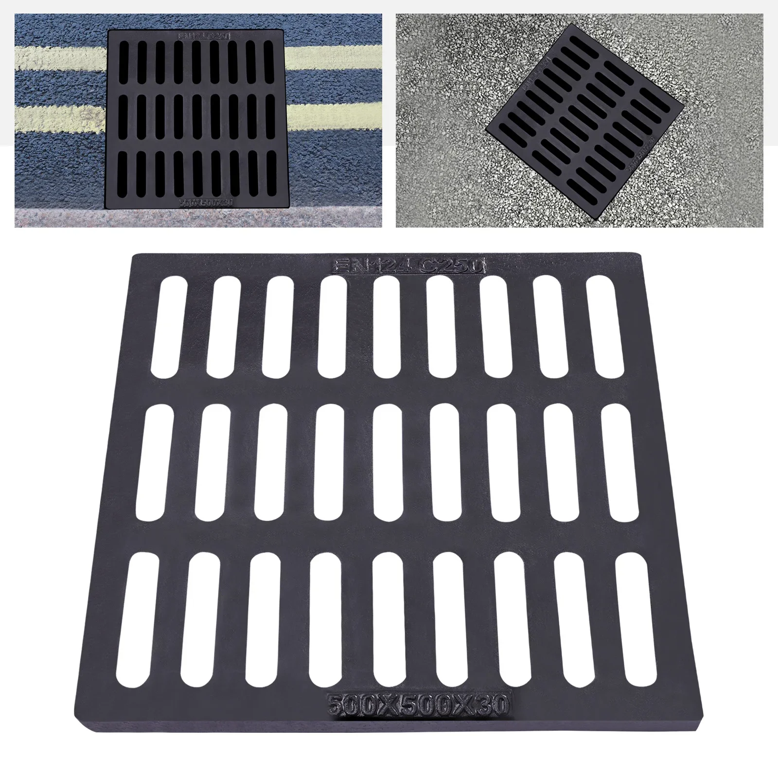 

НОВАЯ чугунная дренажная решетка, 19,7*19,7*1,2 дюйма, наружная дренажная крышка, черная прямоугольная дренажная решетка