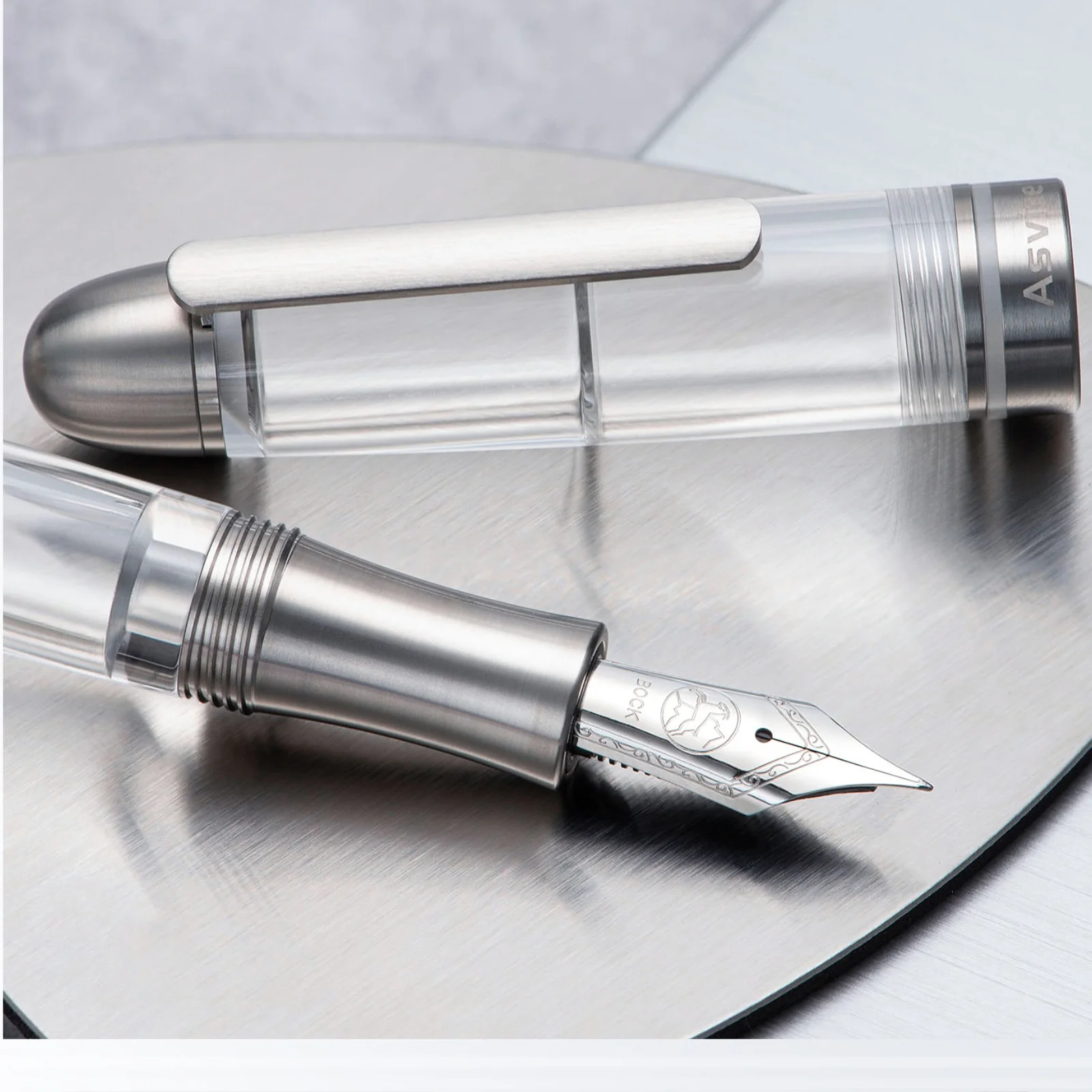 Asvine P36 Piston Filling Fountain Pen Bock / Asvine EF/F/M Nib, Titanium & Acrylic Smooth Writing Office Gift Pen