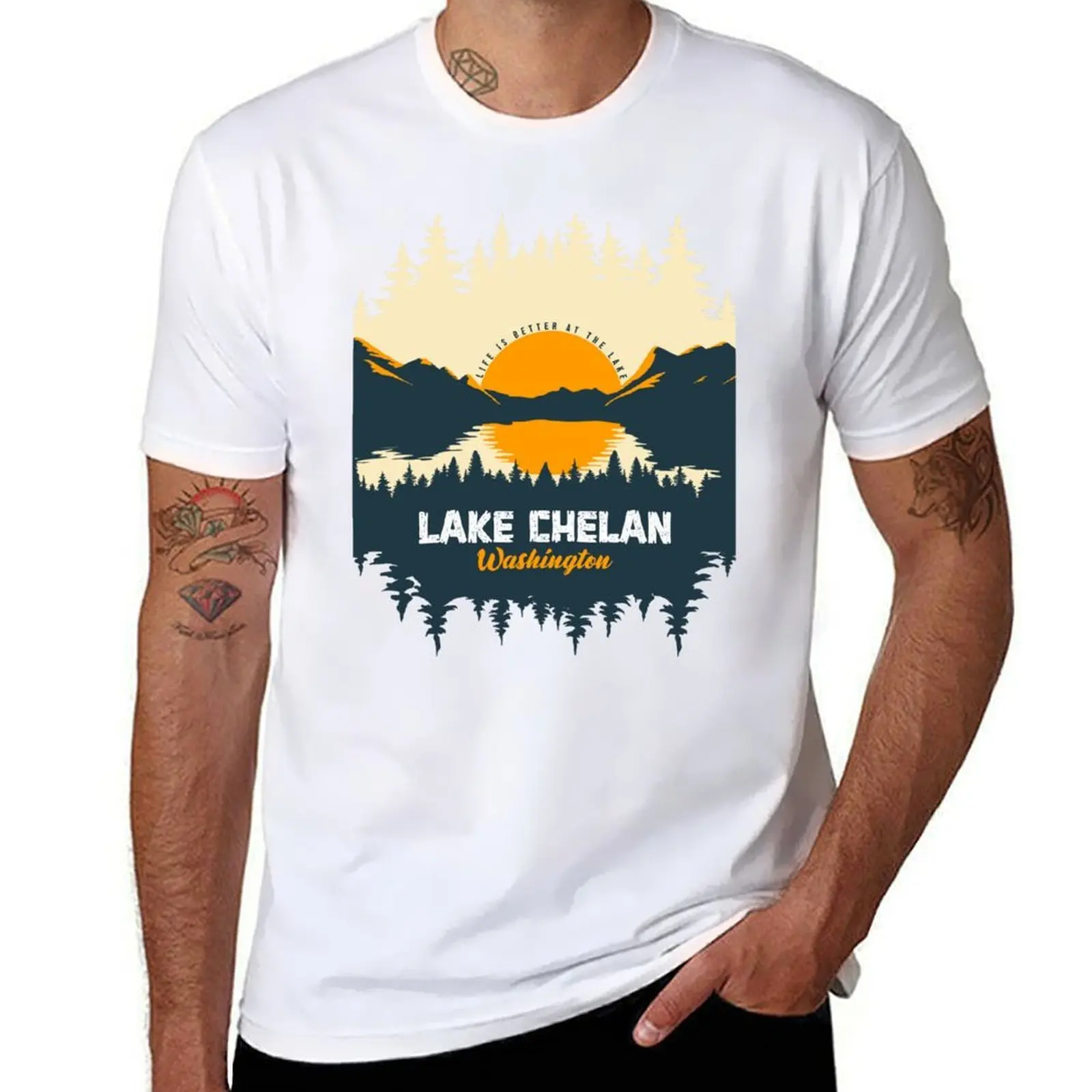 

Mountain United Washington Chelan man And T-Shirt States Pine Tree t With plain Lake shirt Lake