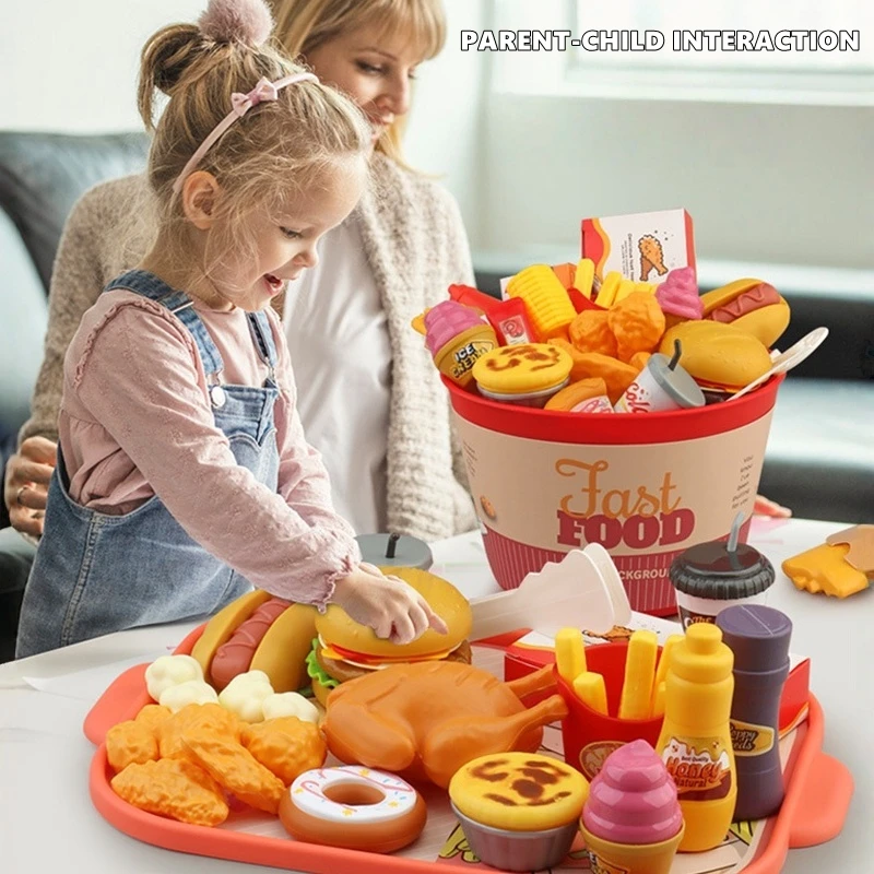 40/60/82 個子供ごっこ遊びキッチンおもちゃシミュレーションハンバーグピザフライ食品調理ゲームインタラクティブおもちゃ男の子女の子ギフト