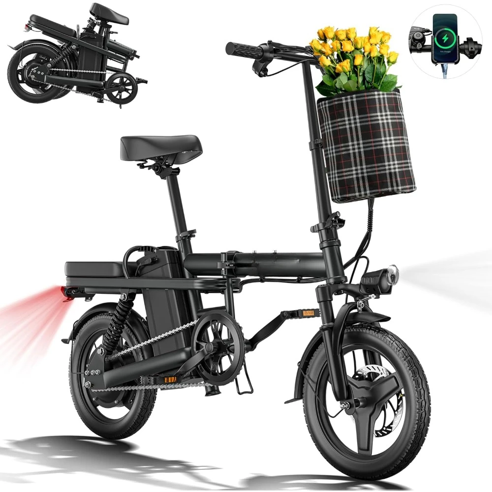 

Folding Electric Bike with Removable 499Wh Battery(Peak 600W Brushless Motor) 48V, Multiple Suspension Foldable Ebike