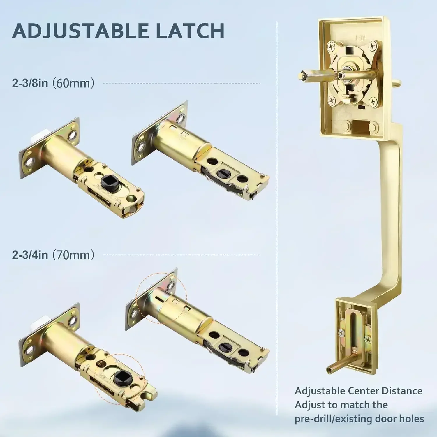 

[New Arrival!]Brass Double Front Door Handle Set, Gold Heavy Duty Square Door Lever and Single Cylinder Deadbolt Combo for Side
