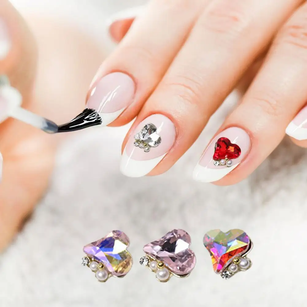 10 قطعة/المجموعة مسمار الفن ديكور شكل قلب الراين مسمار سحر فو اللؤلؤ مانيكير ديكور