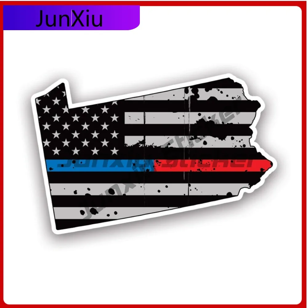 

Amazing Artistic Distressed Thin Blue Red Line Pennsylvania State Shaped Subdued Us Flag Sticker Decal American Made Uv