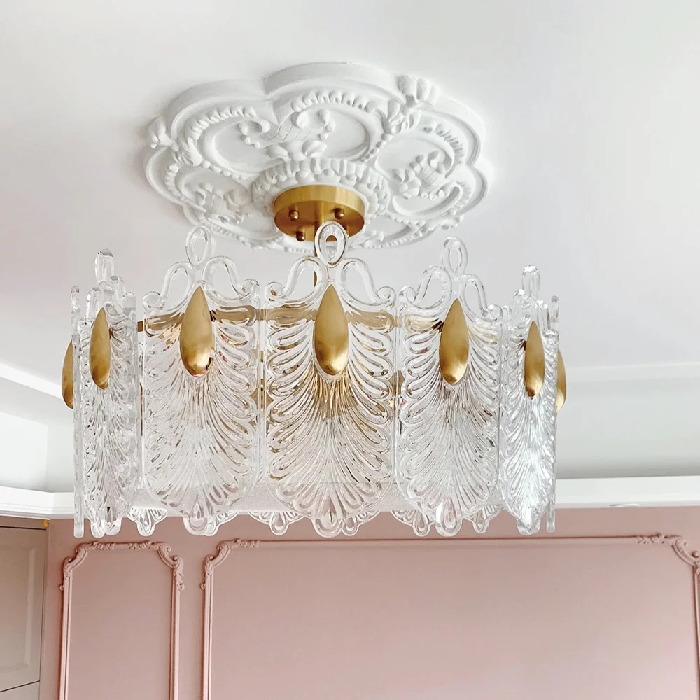 PU Polyurethane Foam Material French Carved Lamp Panel Imitation Plaster Lamp Holder Ceiling Lamp Crystal Lamp Decoration