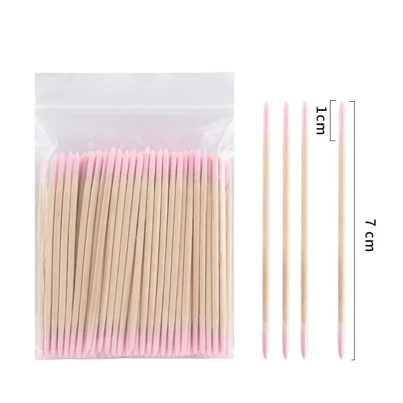 500-100 قطعة الوردي مزدوجة رئيس الأظافر أعواد خشبية أعواد نظيفة 7 سنتيمتر البرتقال الخشب العصي أعواد قطنية مزيل طلاء الأظافر أداة نظيفة