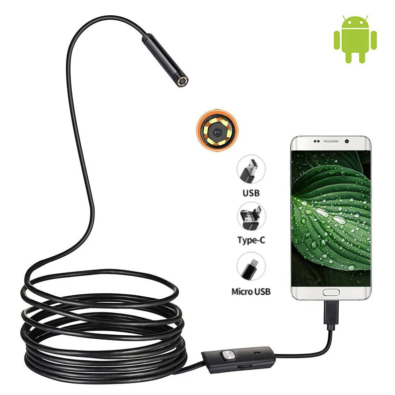 3IN1 Mini Endoscope Camera Android Micro USB Type-C 5.5/7mm Borescope Waterproof LED Car Inspection for Laptop PC Sumsang Huawei