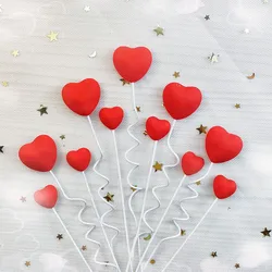 10/5PCS Valentine's Day Cake Toppers Sweet Red Pink Heart Shape Cupcake Picks Valentines Wedding Engagement Party Cake Decor