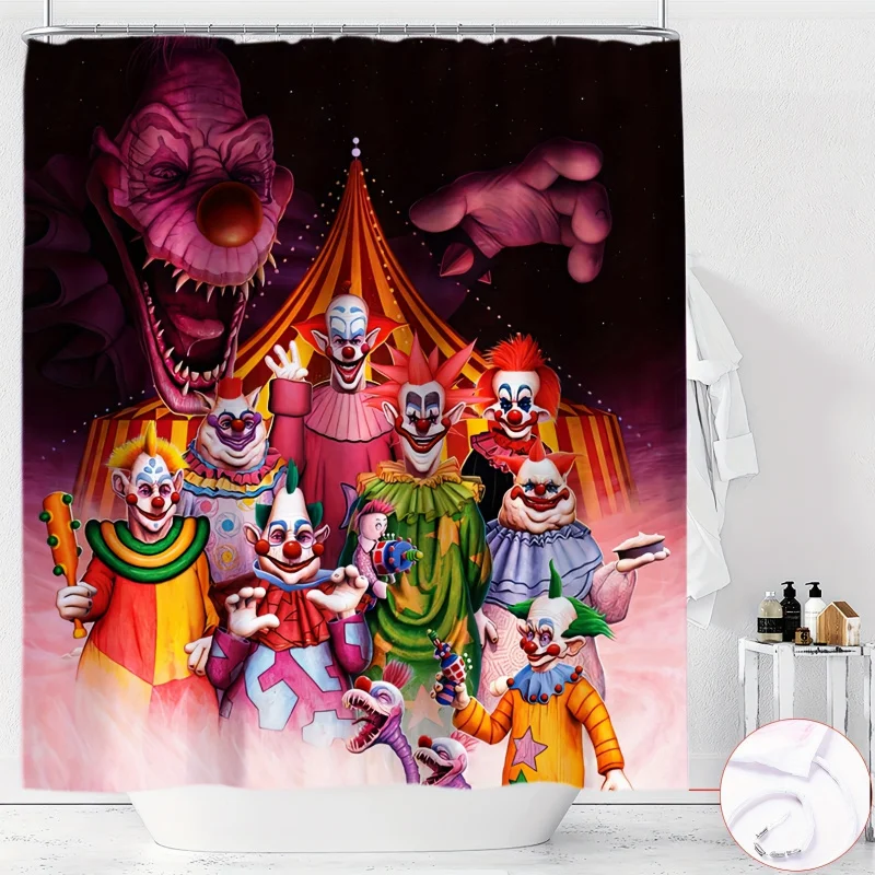 Spooky Clown Circus Shower Curtain: 1pc Halloween Theme, Machine Washable, Waterproof Polyester, Partial Lining, YWJHUI Brand