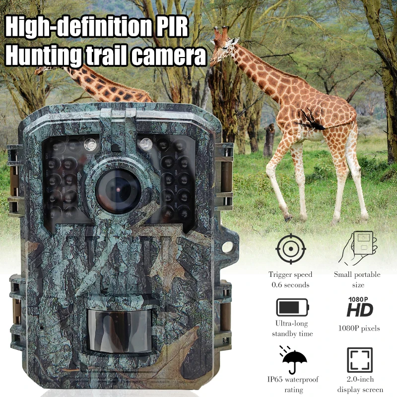 Trail Camera 16MP 1080P Wild Animal Detector Tracking Camera Waterproof Outdoor Monitoring Infrared Heat Sensing Night Vision