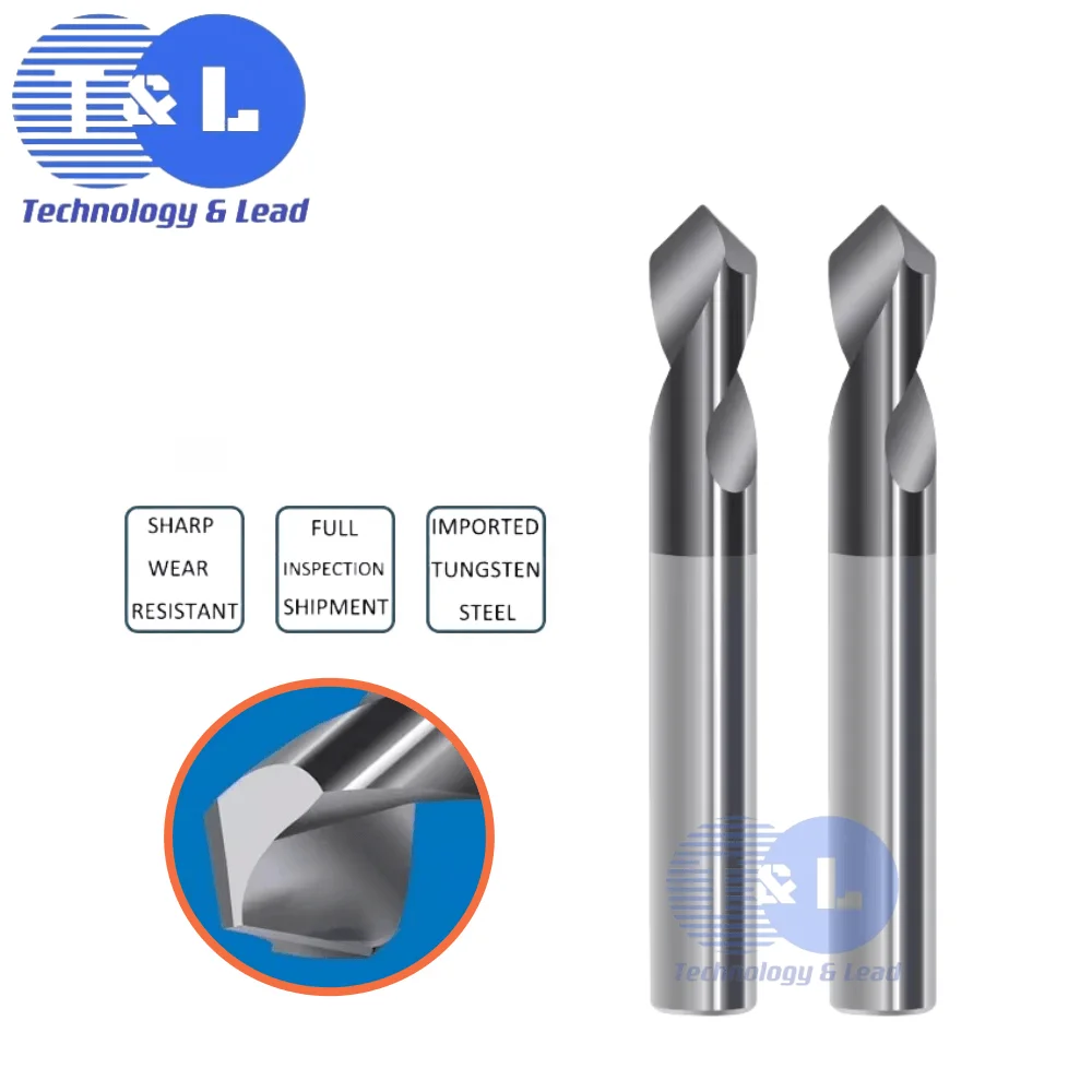 T&L HRC55 60/90/120 2 Blade Tungsten Steel Central Drill Fixed-Point Drill Straight Shank Chamfer Drill Reaming Chamfer Tools