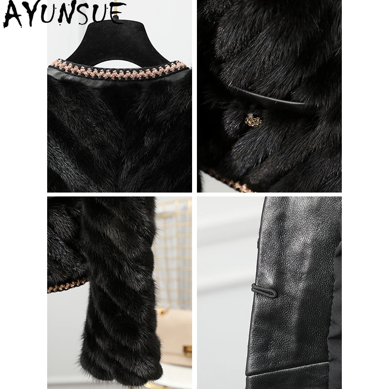 معاطف فرو المنك من AYUNSUE للنساء 2025 معطف فرو أسود معطف نسائي شتوي ملابس أنيقة للسيدات جودة عالية Pelzmantel Damen