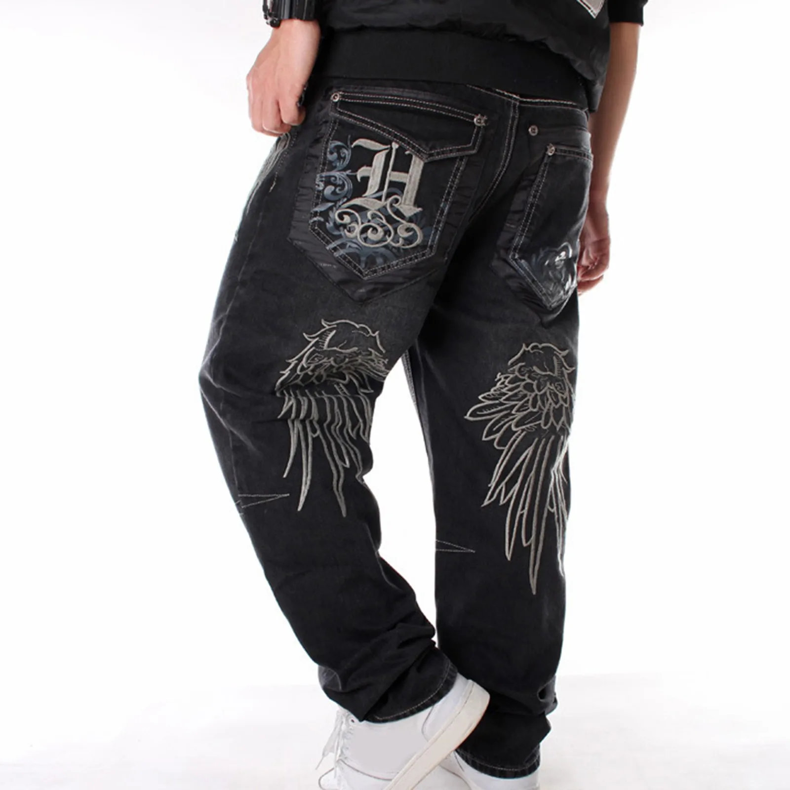 Men's Baggy Jeans Wide Leg Straight Hiphop Skateboard Loose Denim Pants For Men Street Dance Hip Hop Rap Male Black Trouses