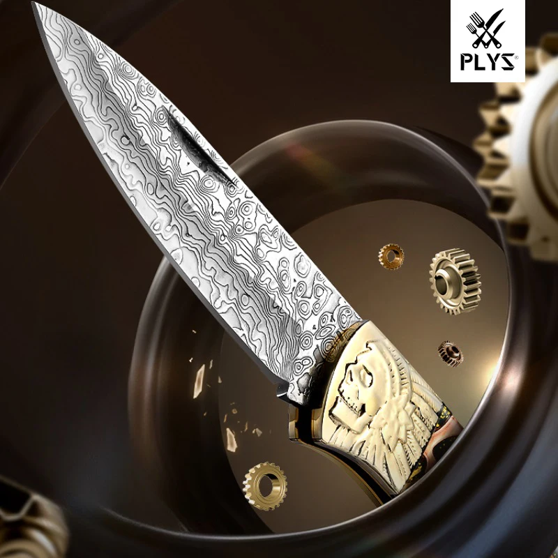 Gear Damascus Steel Folding Knife, Outdoor Fruit Knife, Folding Portable Carrying Knife, Premium Knife