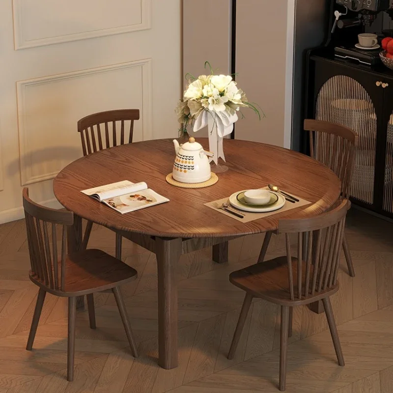 

Solid wood folding round table small apartment dining table household new Chinese style