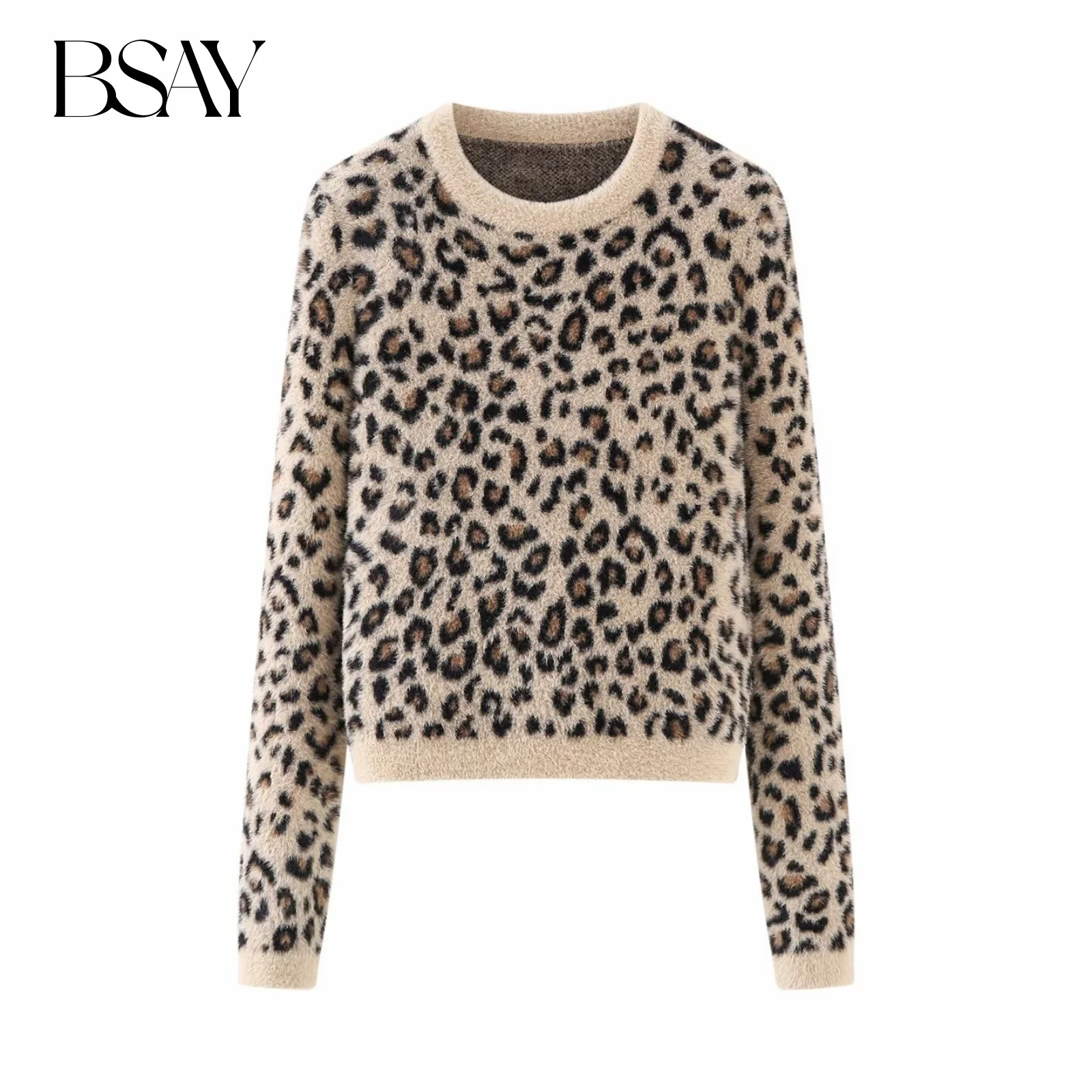 

Вязаный свитер BSAY с принтом животных и эффектом искусственного меха для женщин, модные осенне-зимние топы, стильные женские вязаные свитера Mujer