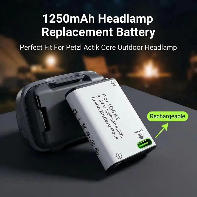 E99ACA 1250mAh Rechargeable Lithium Spare Battery Fit Petzl Actik Core LED Camping Outdoor Headlamp Replacement Cell